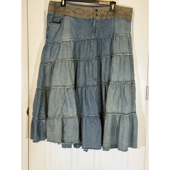 Venezia Dresses & Skirts - Vtg Denim Skirt 24 Boho 90s Western Festival Hippie Modest Y2K Modest Cowgirl